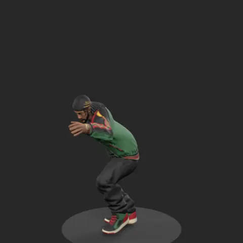 The character crouching